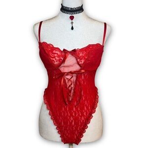 90s red lace lingerie bodysuit